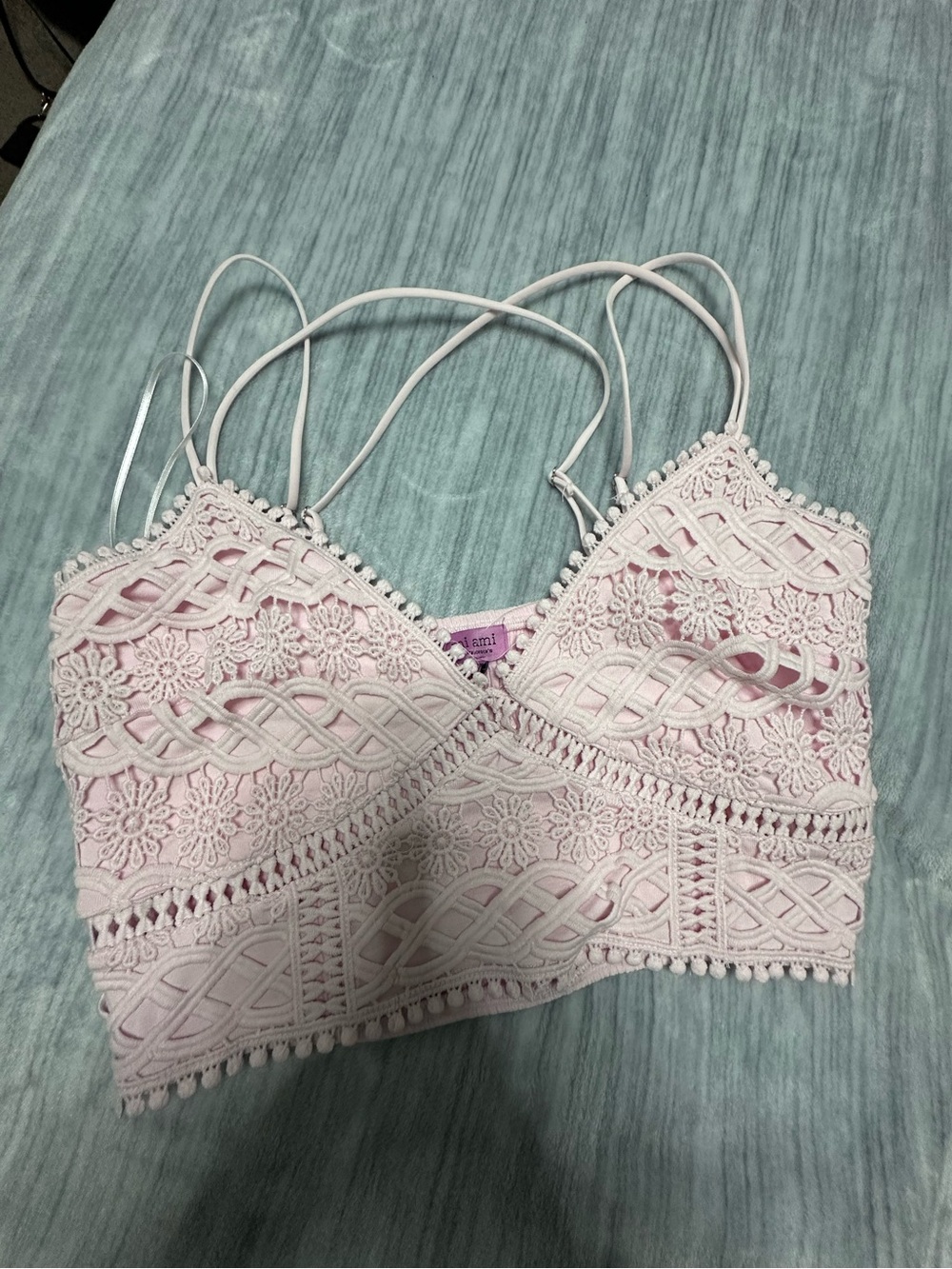 Francesca's Light Pink Crochet Bralette